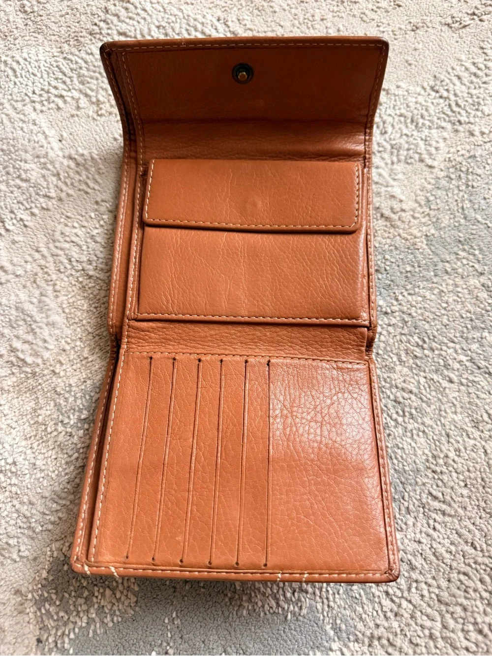 Purificación García Tan Leather Trifold Wallet